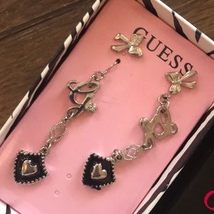 Y2K New in box Guess Earrings Chandelier Bows Hearts Vintage Dangling drops